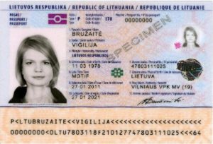Образец литовского паспорта