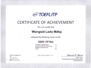 Сертификат об успешной сдаче экзамена TOEFL (образец)