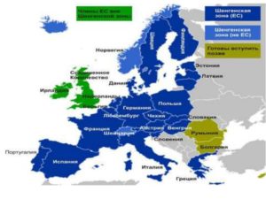 Карта Шенгенской зоны в 2016 году