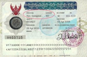 Студенческая виза в Таиланд (образец)