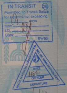 Так выглядит транзитный штамп Белиза в паспорте
