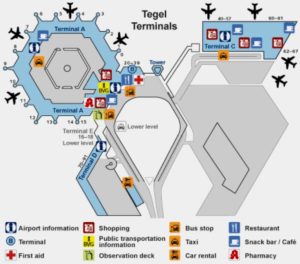 Схема Терминалов аэропорта Берлин Тегель.