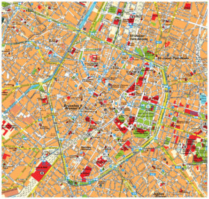Туристическая карта - центр Брюсселя.